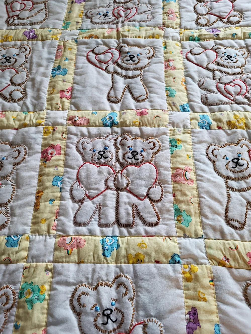 Handmade Care Bears Patchwork Baby Quilt - Yellow 33